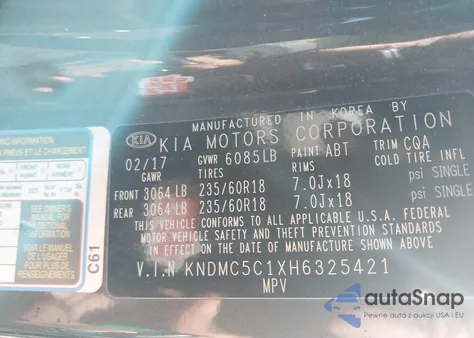 2017 Kia Sedona Sx из США, поврежденный, VIN KNDMC5C1XH6325421